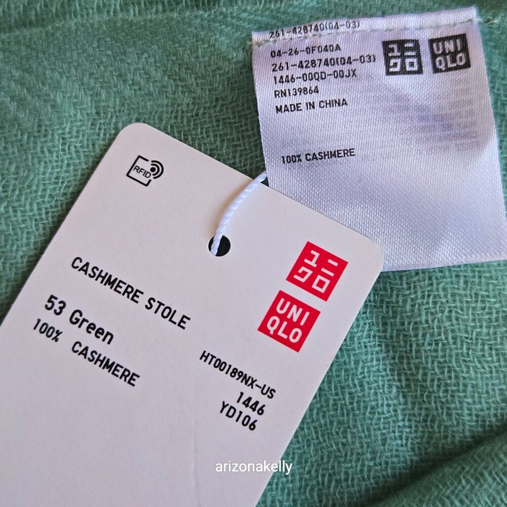 NWT Cashmere Stole Scarf Uniqlo Green - Picture 5 of 5